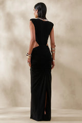 Imelda | Black Boat-Neck Maxi Dress With Body Cut-Out Details
