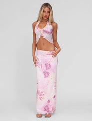 DALILA MIDI SKIRT - GRUNGE FLORAL MAGENTA