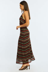 Multi Stripe Midi Dress Halter Neck