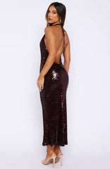 Never Tear Us Apart Sequin Midi Dress Burgundy