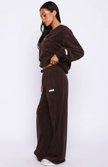Causing Commotion Terry Wide Leg Sweatpants Chocolate