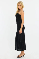 Black Maxi Dress Gathered Bust Mesh