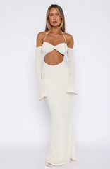 To The Beach Long Sleeve Maxi Dress Cream