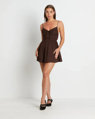 Norah Gather Mini Dress in Coffee Brown