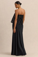 Clemency | Black Lace And Matte Satin Bandeau Maxi Dress
