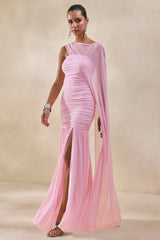 Ivanka | Pink Asymmetric-Neck Maxi Dress With Cape Sleeve