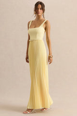 Danika | Lemon Square-Neck Belted Maxi Dress With Pleated Skirt