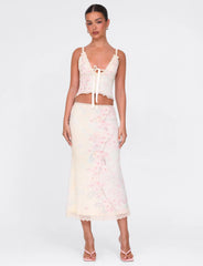 LONIE MIDI SKIRT - NEUTRAL : FLORAL : WASHED CHERRY BLOSSOM