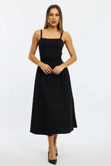 Black Midi Dress Sleeveless Poplin
