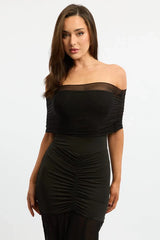 Black Off Shoulder Maxi Dress Mesh
