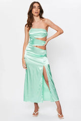Green Tie Side Cut Out Maxi Dress