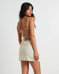 Eden Backless Linen Mini Dress in Oat Marle