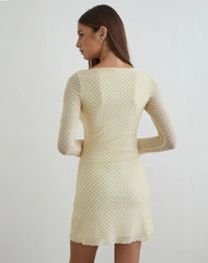 Sevila Mini Dress in Yellow with Compact Grey Polka