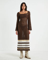 Kimmy Crochet Stripe Midi Dress Chocolate in Brown