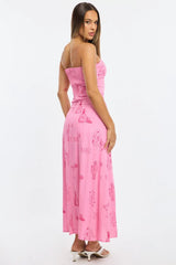 Pink Abstract Strapless Maxi Dress