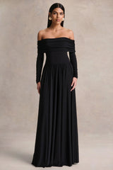 Saskia | Black Bardot-Neck Maxi Dress