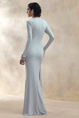 Kyrissa | Blue High-Neck Maxi Dress With Gathered-Detailing