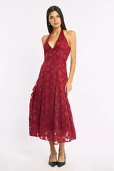 Red Halter Neck Midi Dress