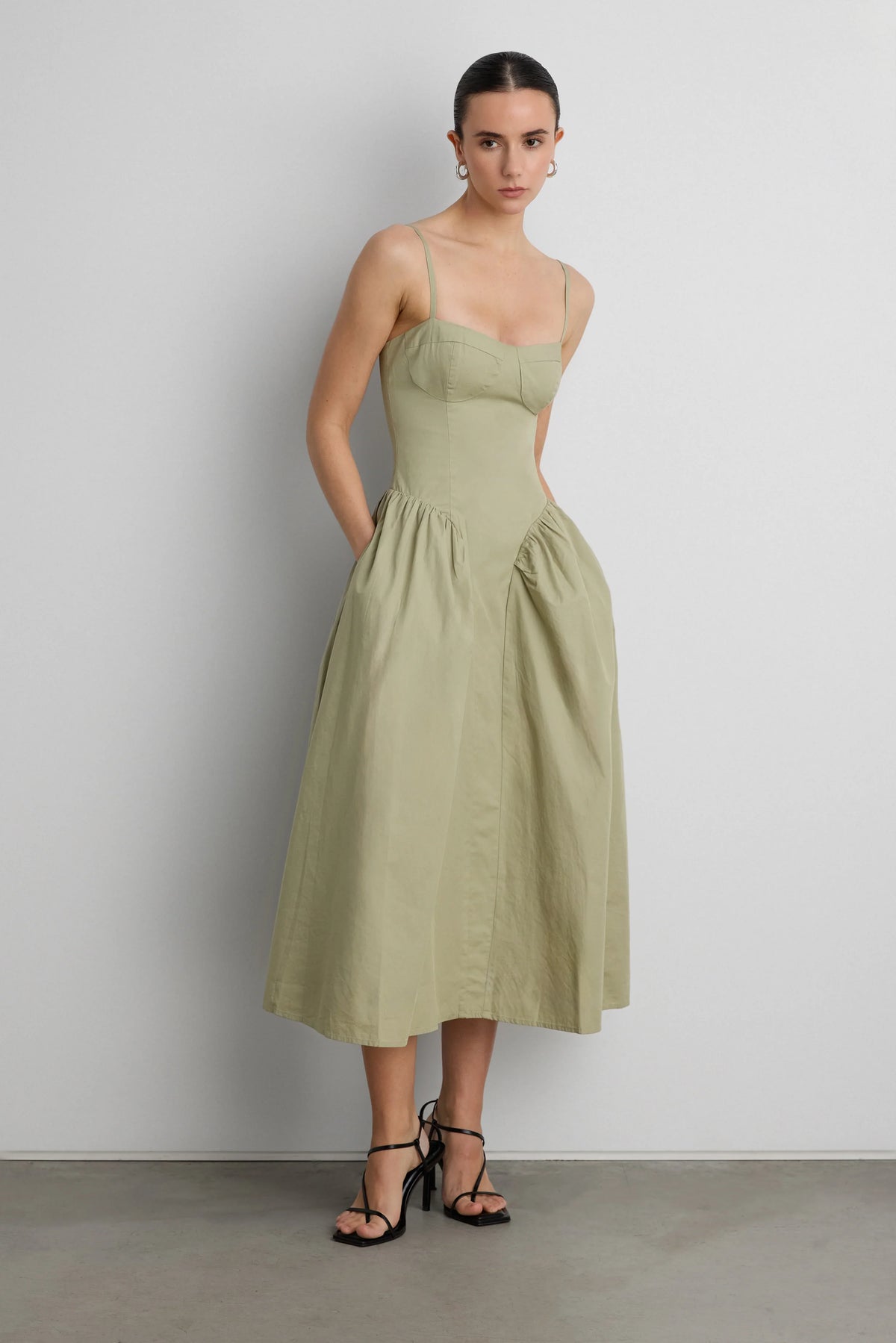 COTTON POPLIN CORSET MIDI DRESS