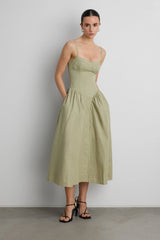 COTTON POPLIN CORSET MIDI DRESS
