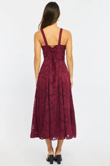 Red Midi Dress Burn Out