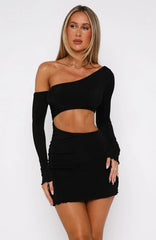 Cashing Out Long Sleeve Mini Dress Black