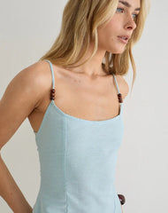 Ambra Scoop Mini Dress in Linen Steel Blue