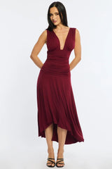Red Midi Dress Hanky Hem