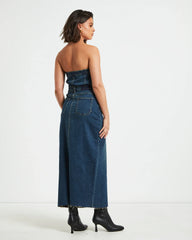 Howdy Denim Tube Midi Dress in Vintage Blue