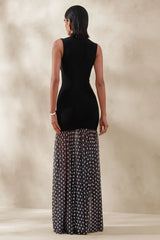 Felina | Black High-Neck Maxi Dress With Sheer-Skirt