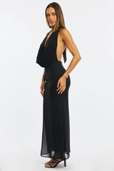 Black Cowl Neck Maxi Dress Chiffon