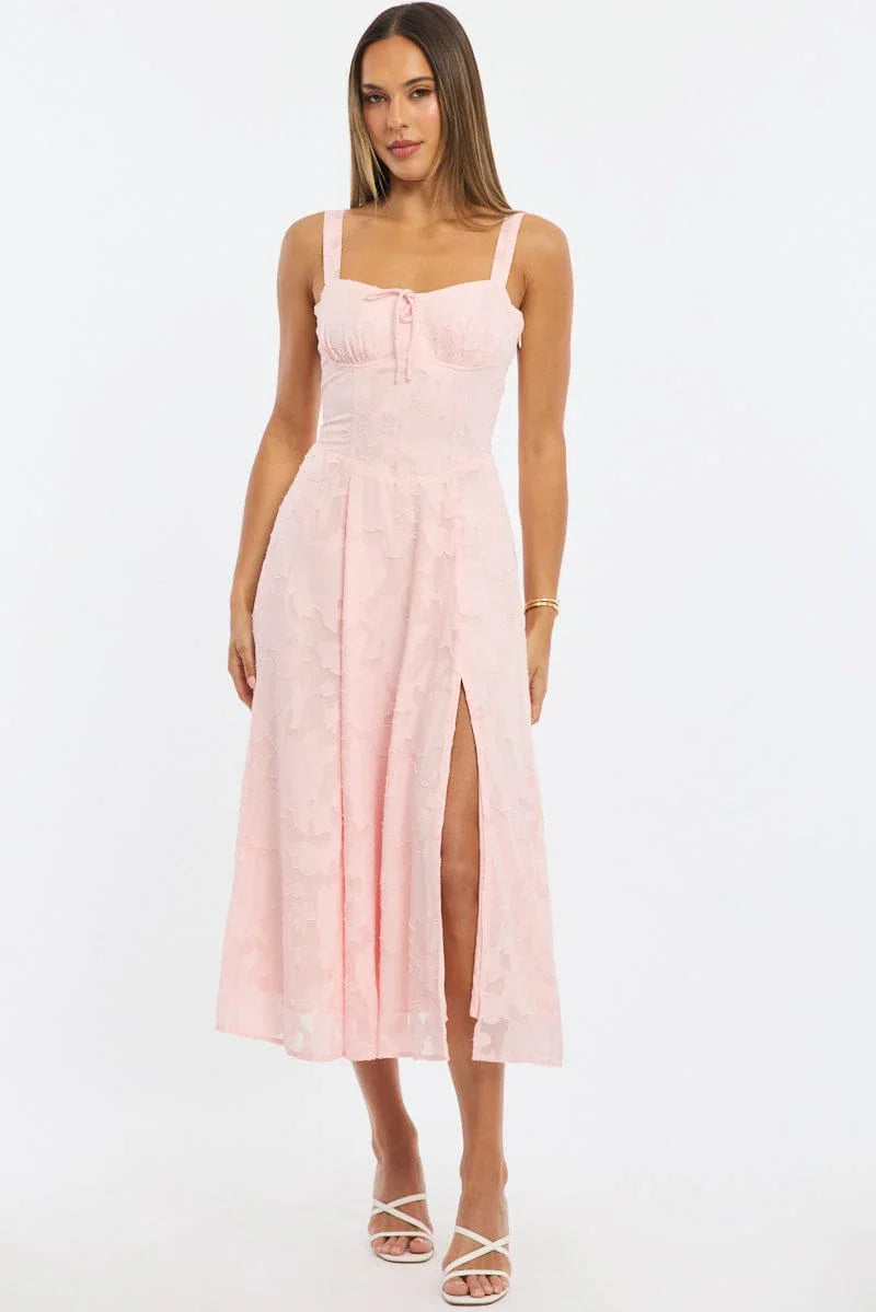 Pink Midi Dress Burn Out