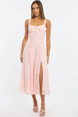 Pink Midi Dress Burn Out