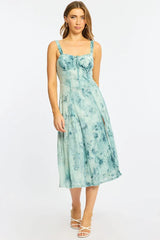 Blue Floral Midi Dress Gathered Bust