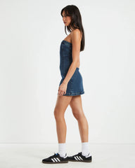 Pixie Corset Denim Mini Dress Grunge Blue