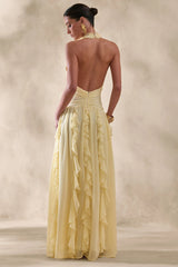 Bea | Lemon Plunge-Neck Ruffled Maxi Dress
