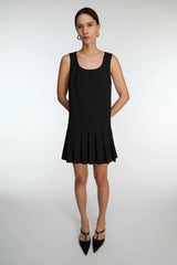 PLEATED SCOOP NECK MINI DRESS