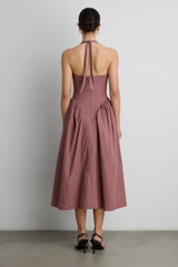 COTTON POPLIN HALTER MIDI DRESS