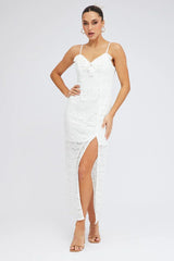White Maxi Dress Sleeveless Side Split Lace