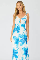 White Floral Maxi Dress Cut Out Detail Mesh