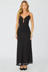 Black Maxi Dress Cut Out Detail Mesh