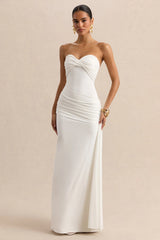 Liramine | White Bandeau Maxi-Dress With Gathered-Detailing And Sash