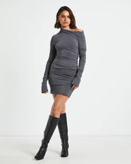 Nyah Long Sleeve Mini Dress in Gunmetal Grey