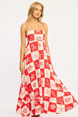 Red Abstract Maxi Dress Strappy