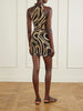 Pleated printed mesh mini dress