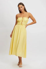 Yellow Midi Dress Ribbon Detail Strappy
