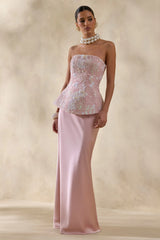 Corvina | Pink Embellished Floral Bandeau Corset Maxi Dress