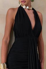 Roselani | Black Halter-Neck Maxi Dress With Open-Back
