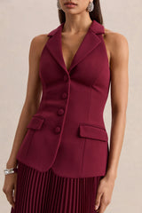 Marvelle | Burgundy Plunge-Neck Maxi Dress With Hanky Hem