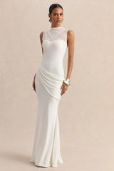 Lyssy | White High-Neck Maxi Dress With Mesh-Detail